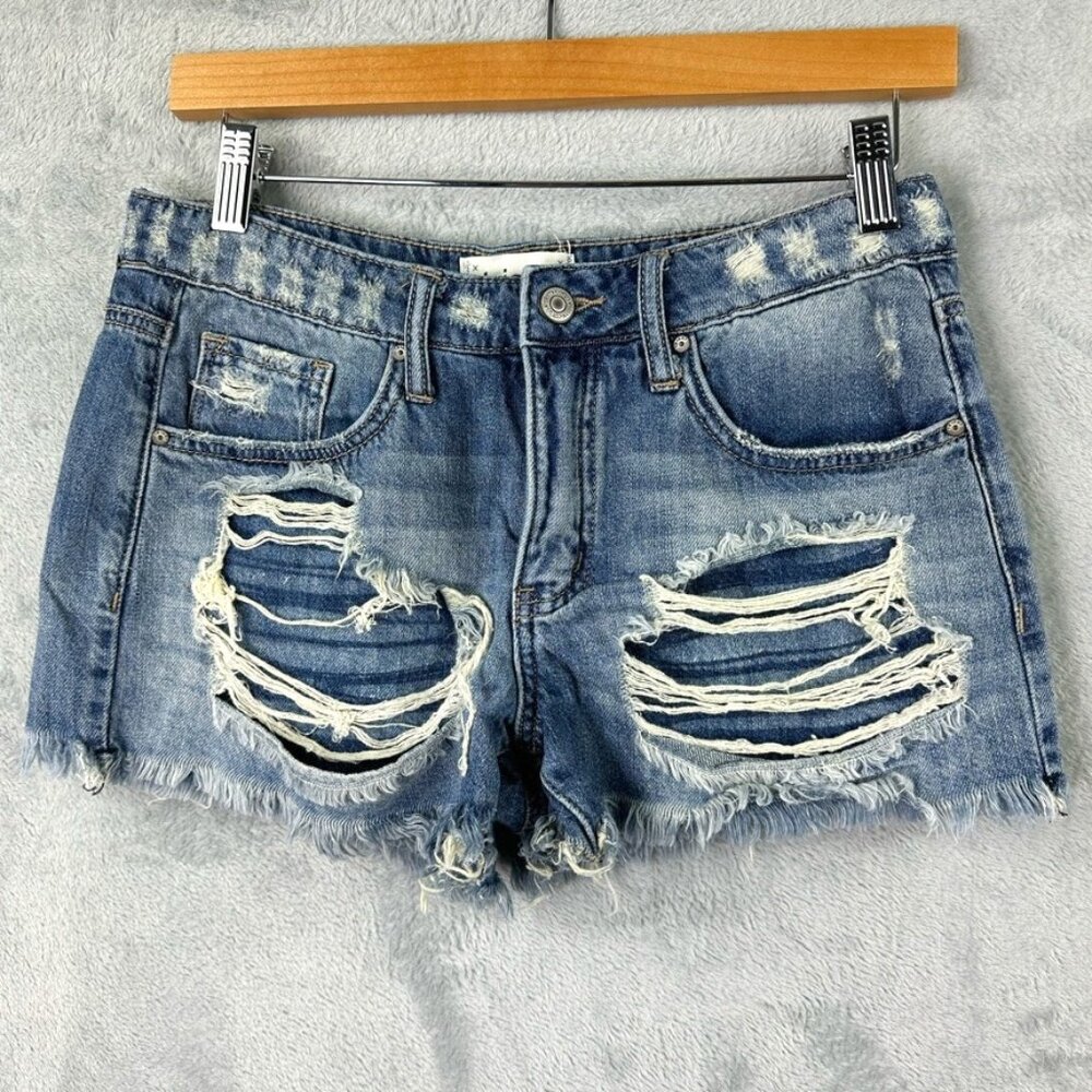 tricot jeans shorts womens distressed blue denim size S
